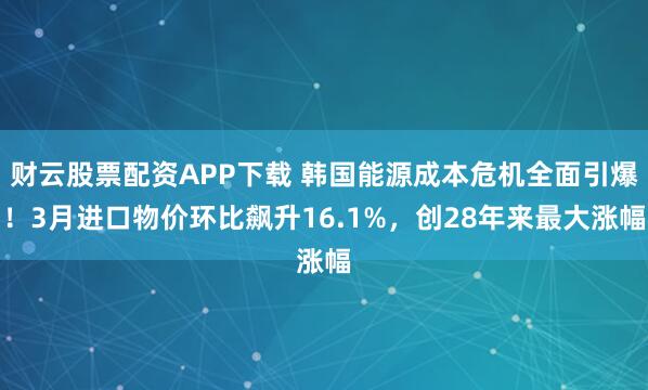财云股票配资APP下载 韩国能源成本危机全面引爆！3月进口物价环比飙升16.1%，创28年来最大涨幅