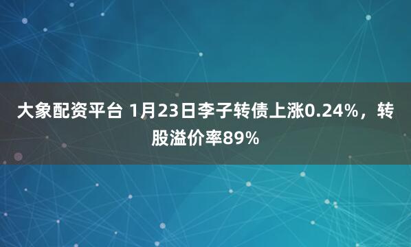 大象配资平台 1月23日李子转债上涨0.24%，转股溢价率89%